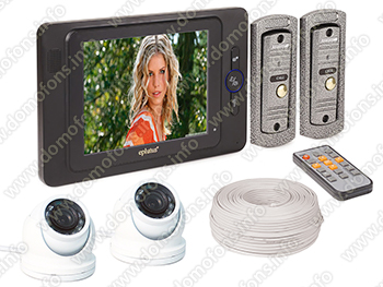 Комплект видеодомофона с двумя вызывными панелями и двумя камерами Eplutus EP-2297